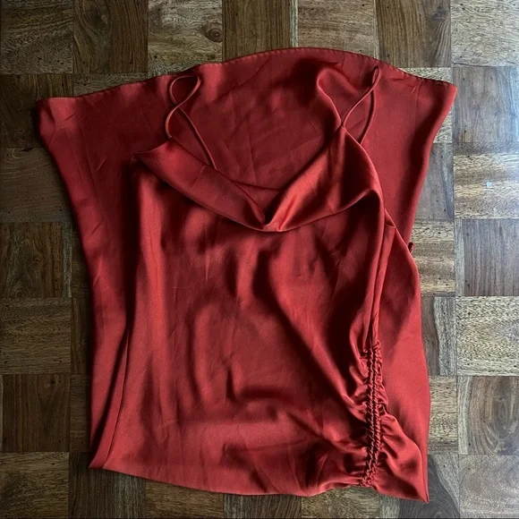 Zara Basic Orange Satin Spaghetti Strap Dress with Cowl Neck - Picture 4 of 4